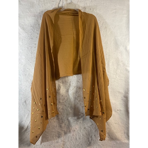 Dark Mustard Lightweight Gold Stars And Round Beads Shawl Wrap - Picture 1 of 12